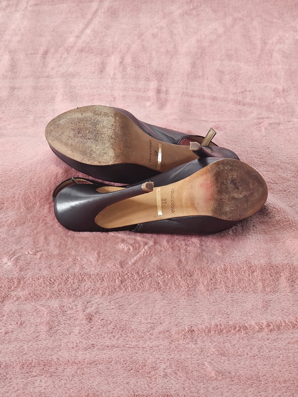 Size 6.5 Barneys New York Black Leather Platform Slingback Pumps Size 37 - Picture 7 of 16
